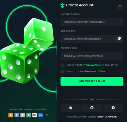 Inscription facile et création de compte sur Gamdom Casino